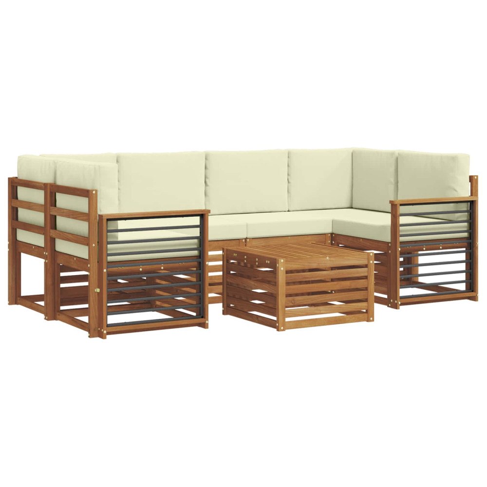 vidaXL Soffgrupper 7 pcs Naturlig och Grädde Massivt Akaciaträ