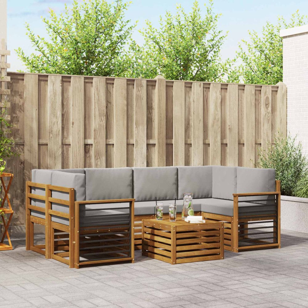 vidaXL Soffgrupper 7 pcs Naturlig och Ljus Grå Massivt Akaciaträ