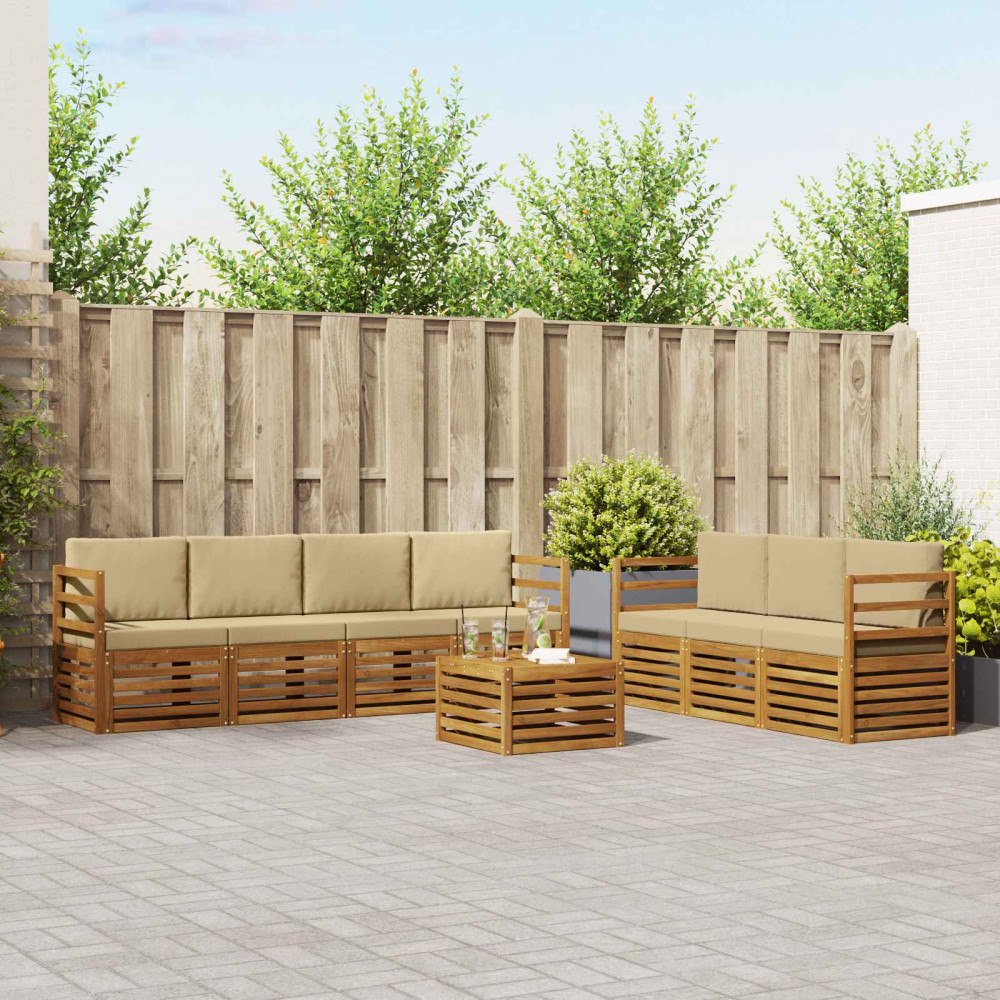 vidaXL Soffgrupper 8 pcs Naturlig och Beige Massivt Akaciaträ