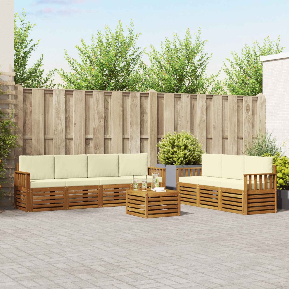 vidaXL Soffgrupper 8 pcs Naturlig och Grädde Massivt Akaciaträ