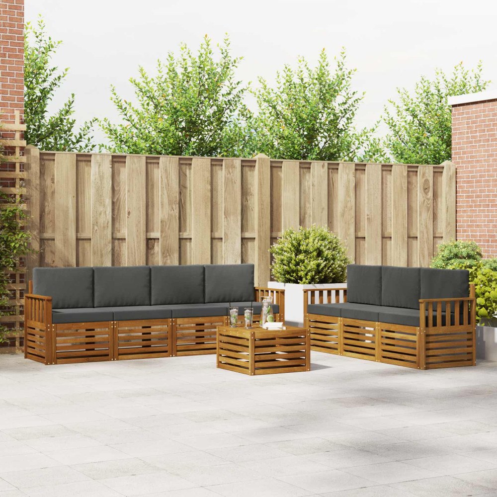 vidaXL Soffgrupper 8 pcs Naturlig och Antracit Massivt Akaciaträ