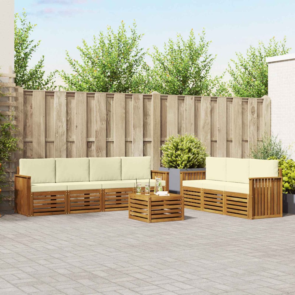 vidaXL Soffgrupper 8 pcs Naturlig och Grädde Massivt Akaciaträ