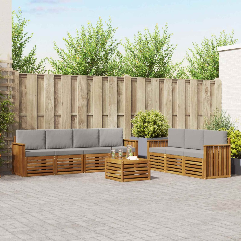 vidaXL Soffgrupper 8 pcs Naturlig och Ljus Grå Massivt Akaciaträ