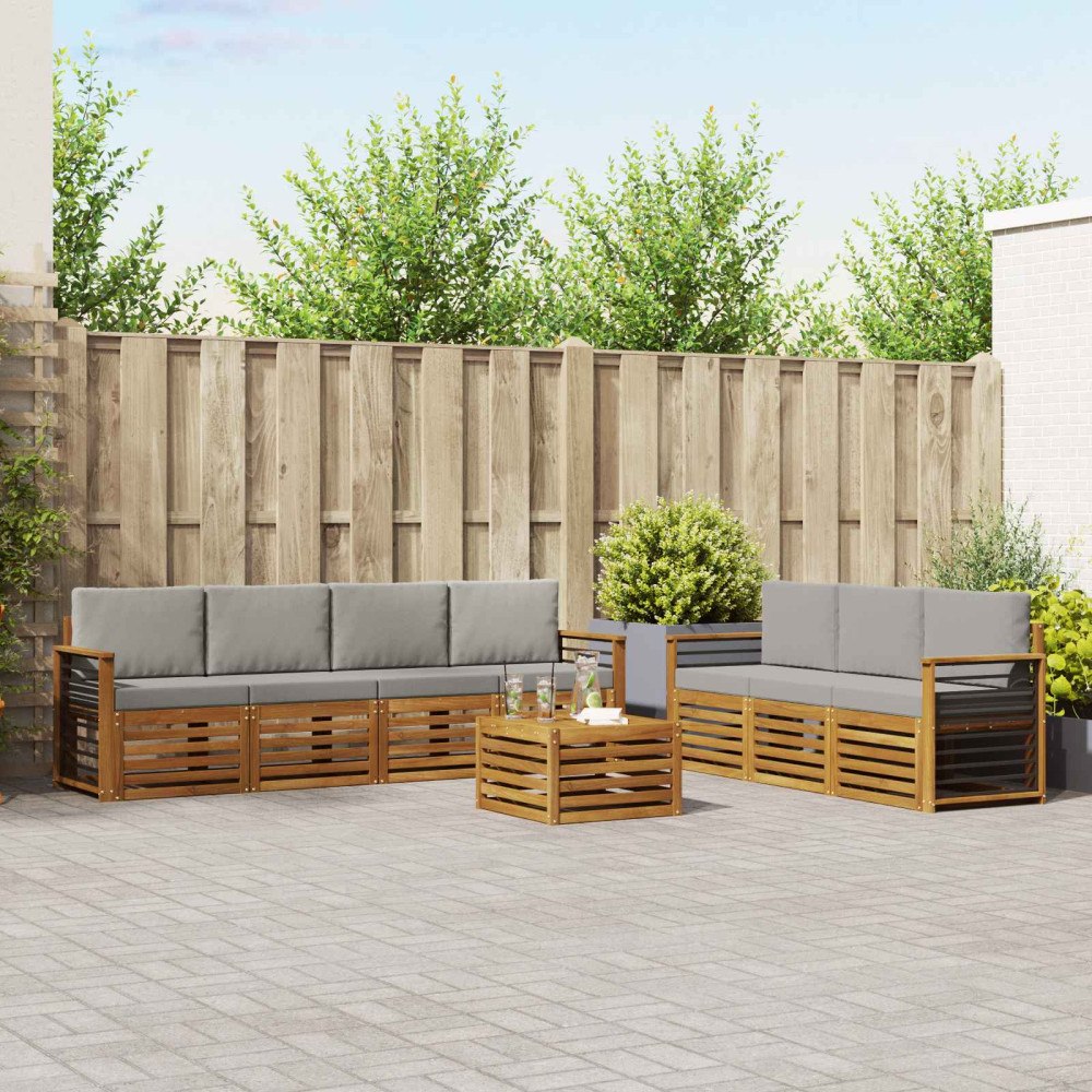 vidaXL Soffgrupper 8 pcs Naturlig och Ljus Grå Massivt Akaciaträ