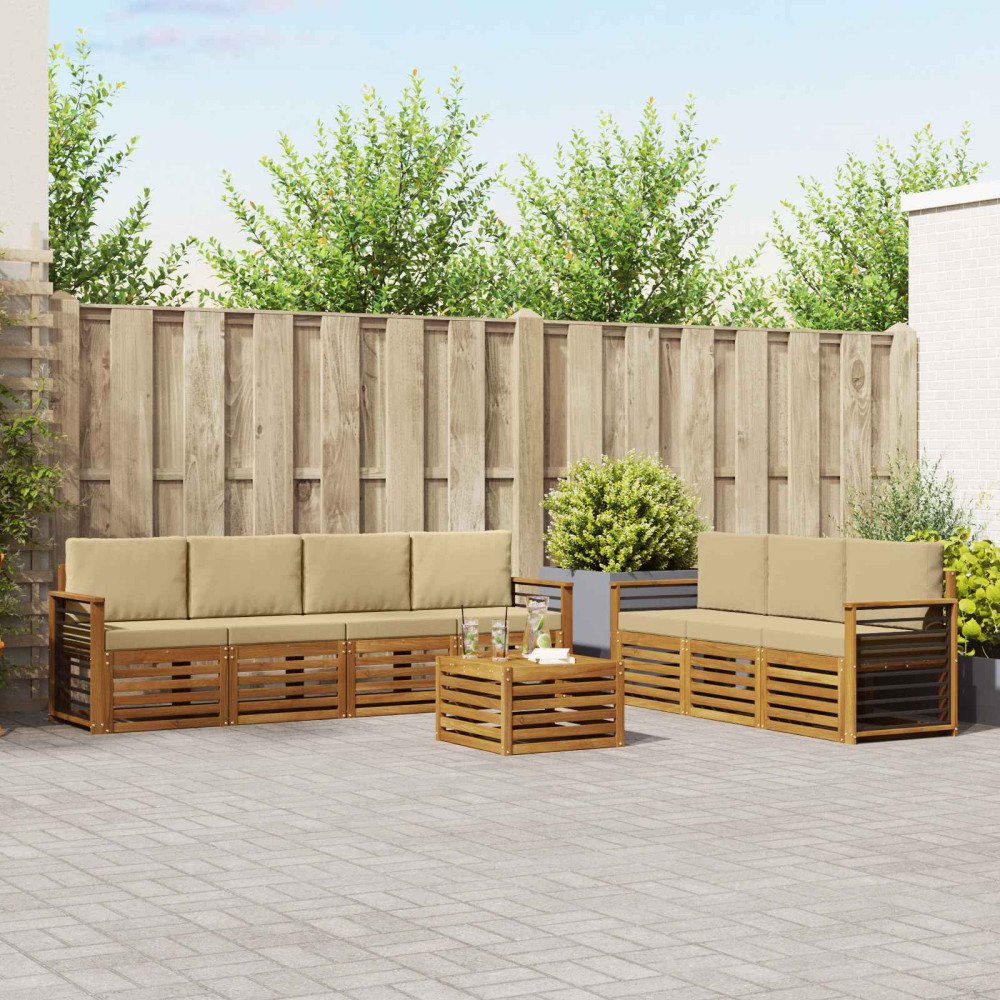vidaXL Soffgrupper 8 pcs Naturlig och Beige Massivt Akaciaträ