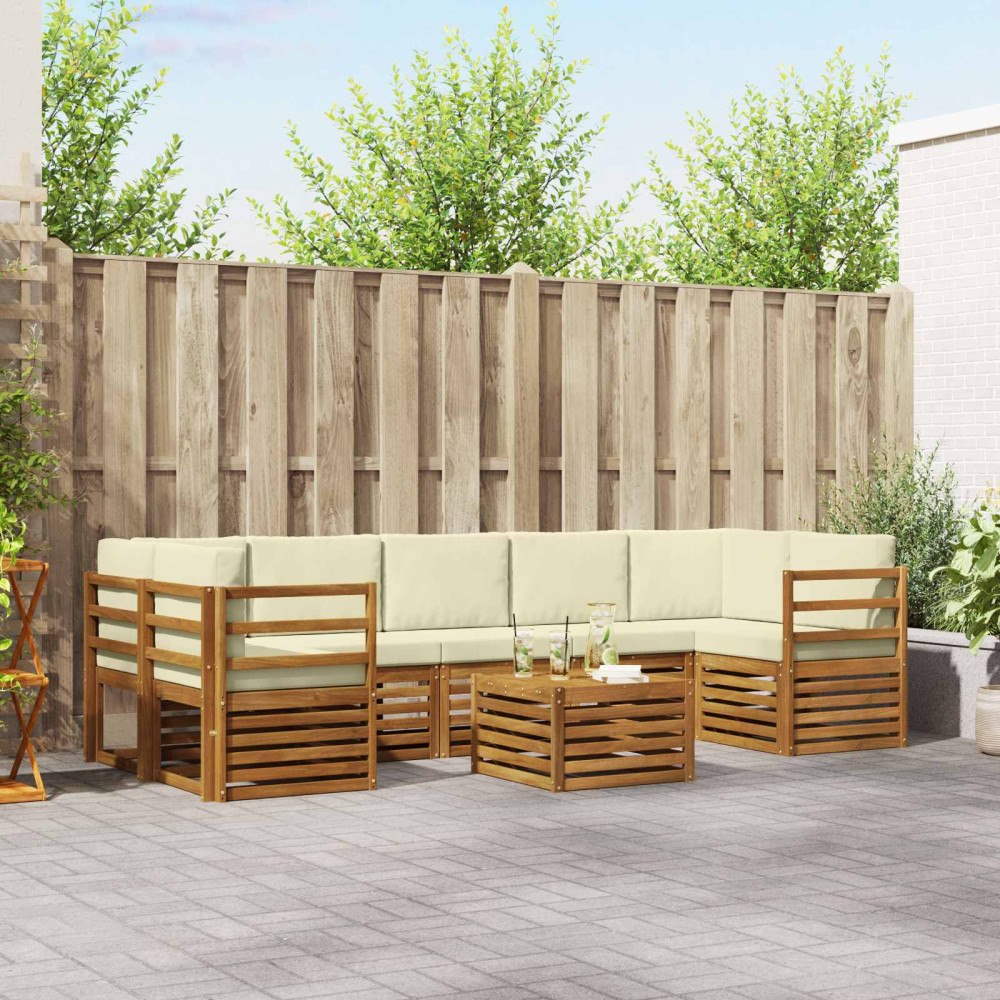 vidaXL Soffgrupper 8 pcs Naturlig och Grädde Massivt Akaciaträ