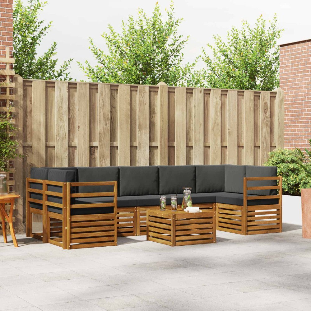 vidaXL Soffgrupper 8 pcs Naturlig och Antracit Massivt Akaciaträ