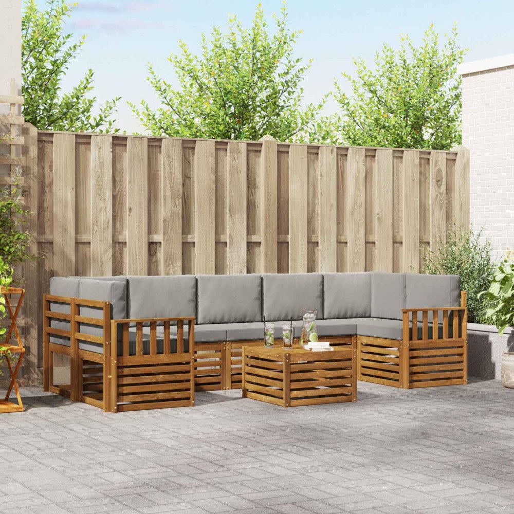 vidaXL Soffgrupper 8 pcs Naturlig och Ljus Grå Massivt Akaciaträ