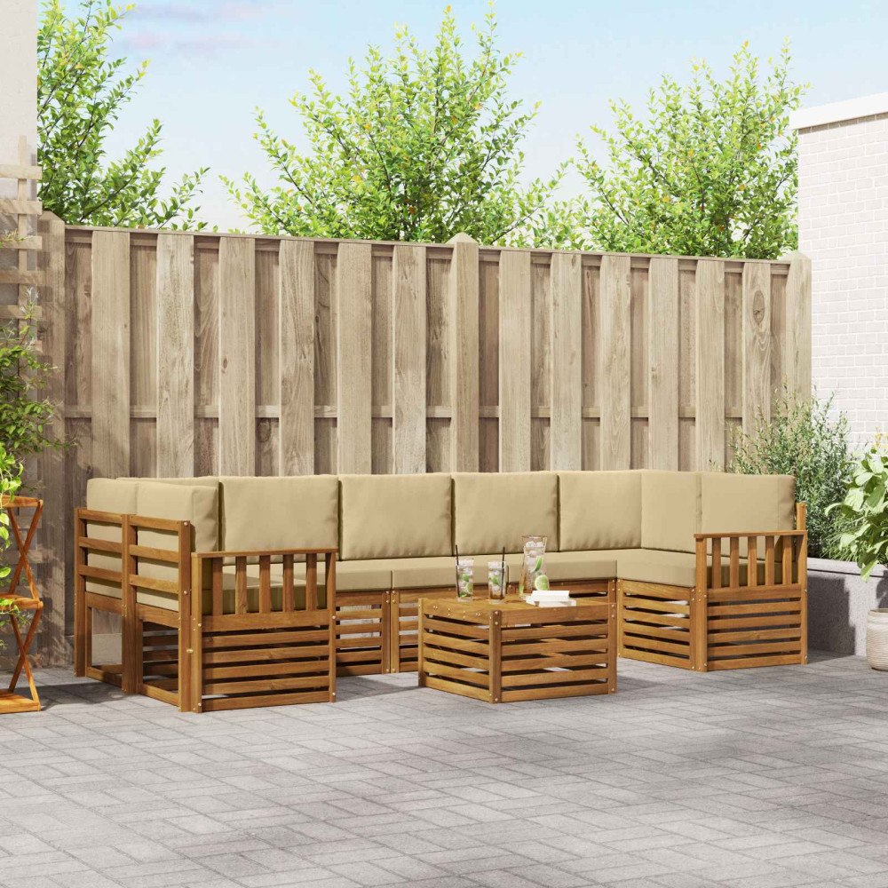 vidaXL Soffgrupper 8 pcs Naturlig och Beige Massivt Akaciaträ