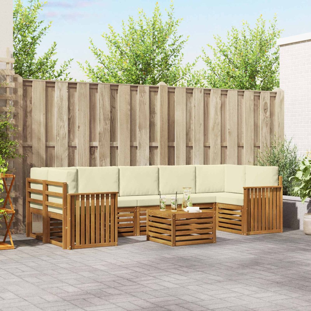 vidaXL Soffgrupper 8 pcs Naturlig och Grädde Massivt Akaciaträ