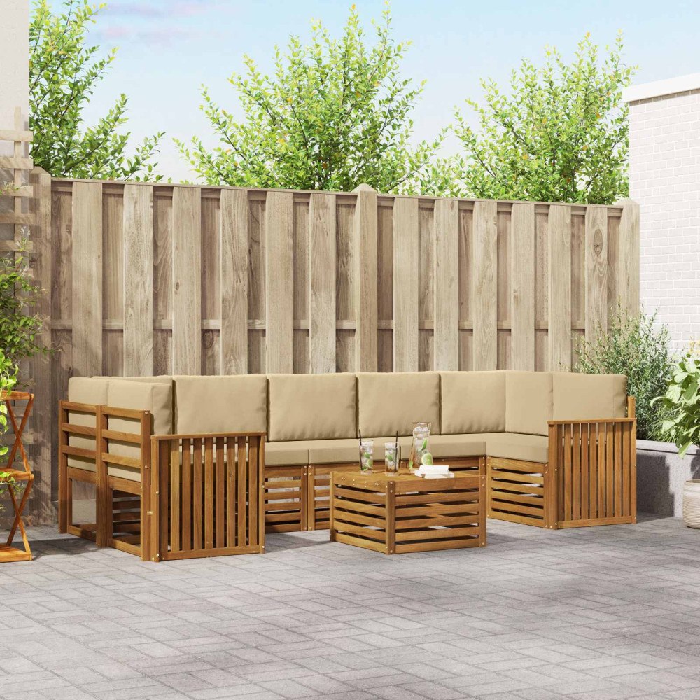 vidaXL Soffgrupper 8 pcs Naturlig och Beige Massivt Akaciaträ