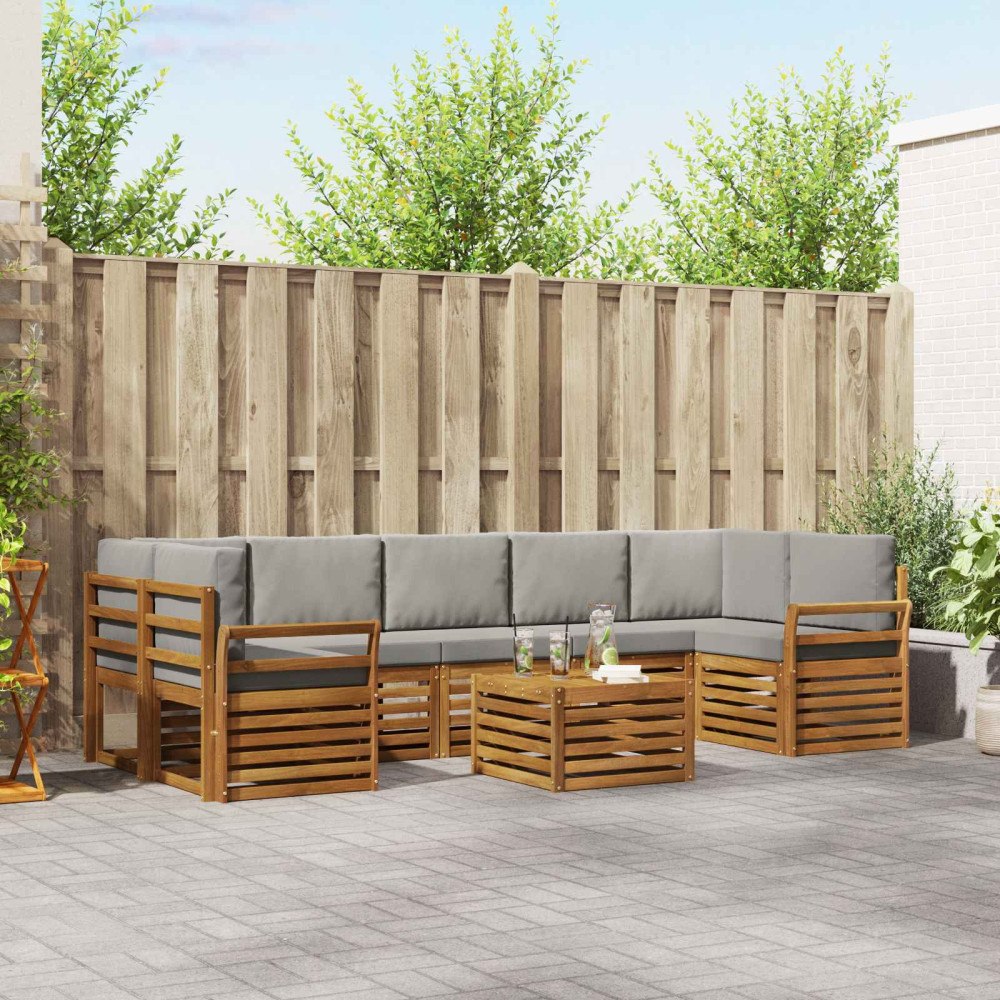 vidaXL Soffgrupper 8 pcs Naturlig och Ljus Grå Massivt Akaciaträ