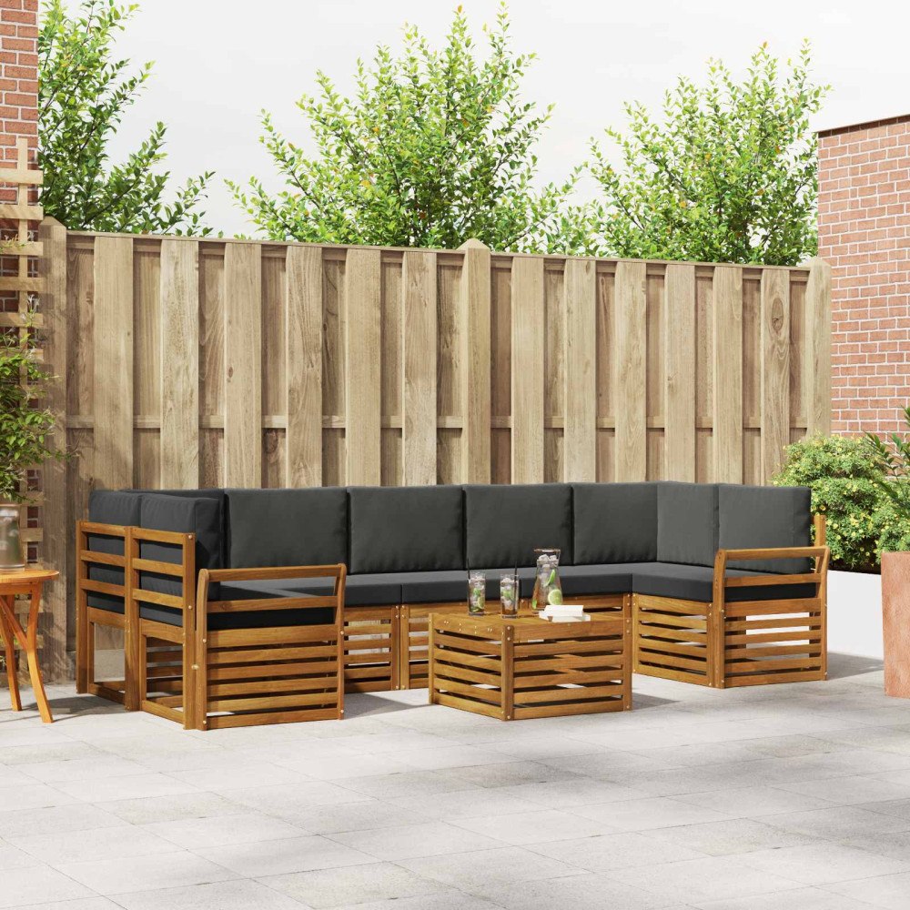 vidaXL Soffgrupper 8 pcs Naturlig och Antracit Massivt Akaciaträ