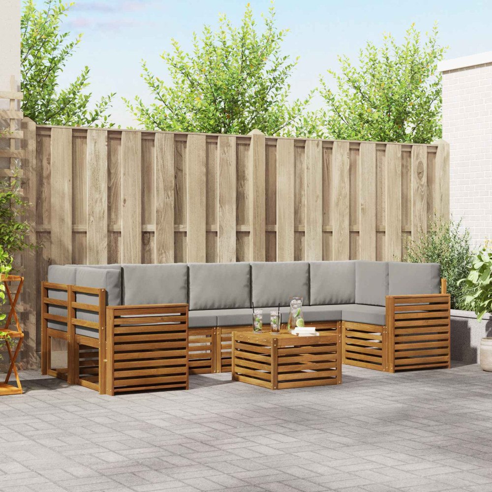 vidaXL Soffgrupper 8 pcs Naturlig och Ljus Grå Massivt Akaciaträ