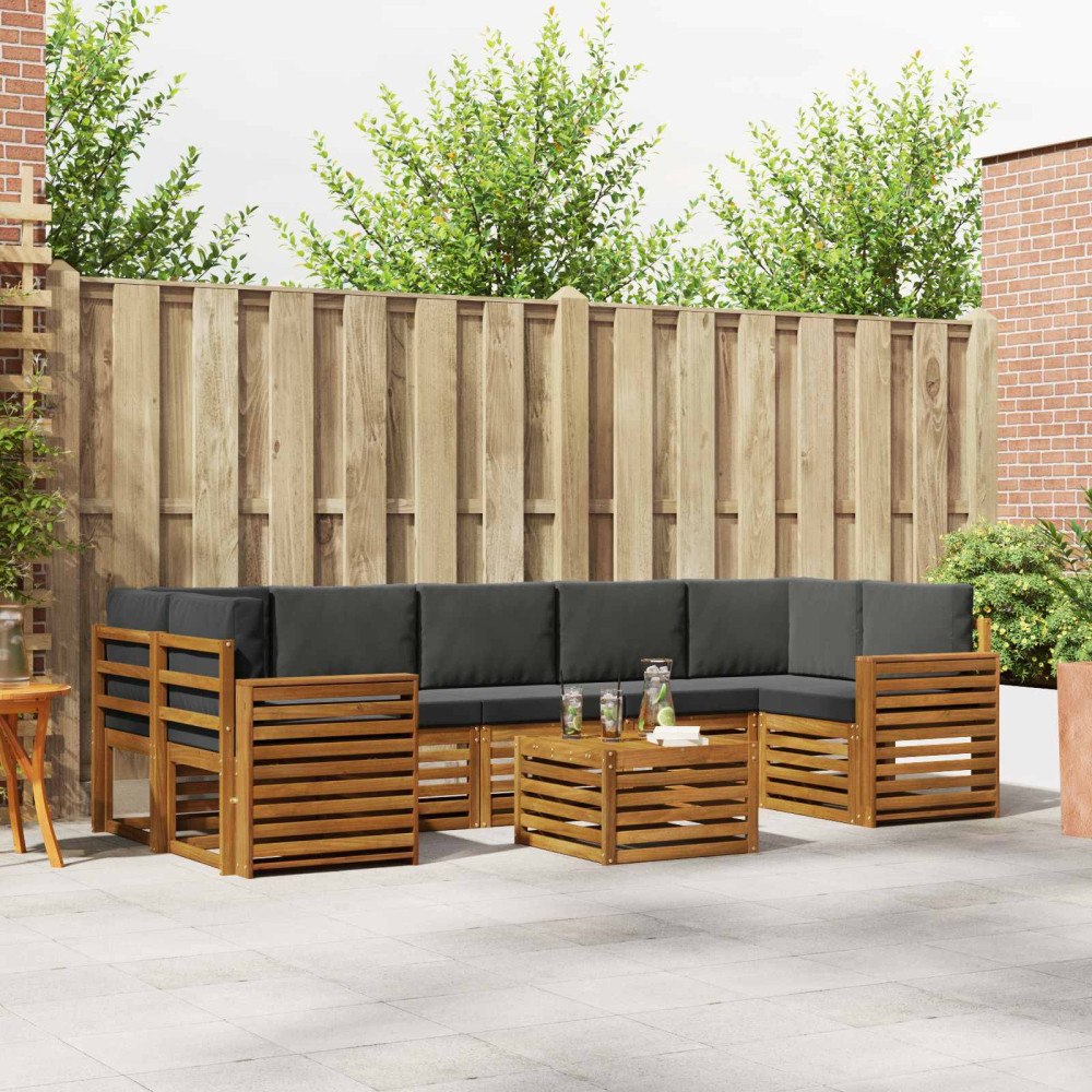 vidaXL Soffgrupper 8 pcs Naturlig och Antracit Massivt Akaciaträ