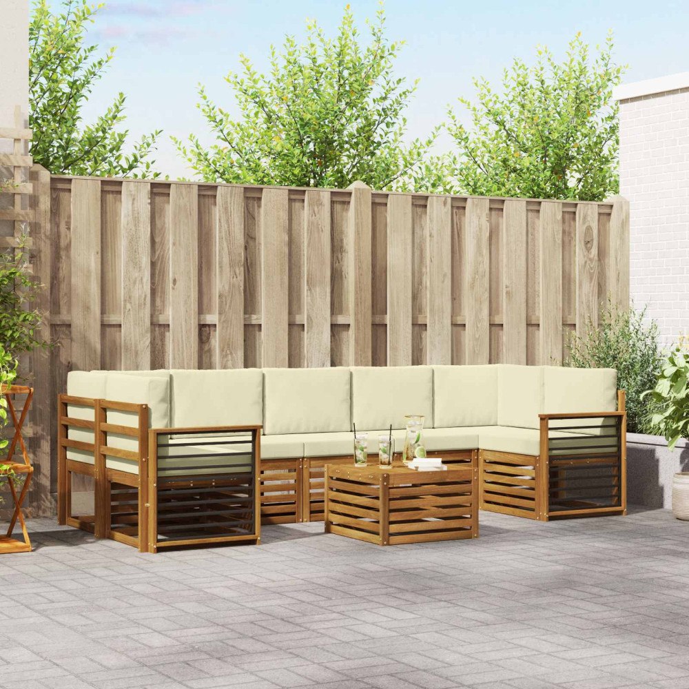 vidaXL Soffgrupper 8 pcs Naturlig och Grädde Massivt Akaciaträ