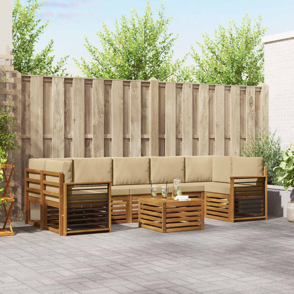vidaXL Soffgrupper 8 pcs Naturlig och Beige Massivt Akaciaträ