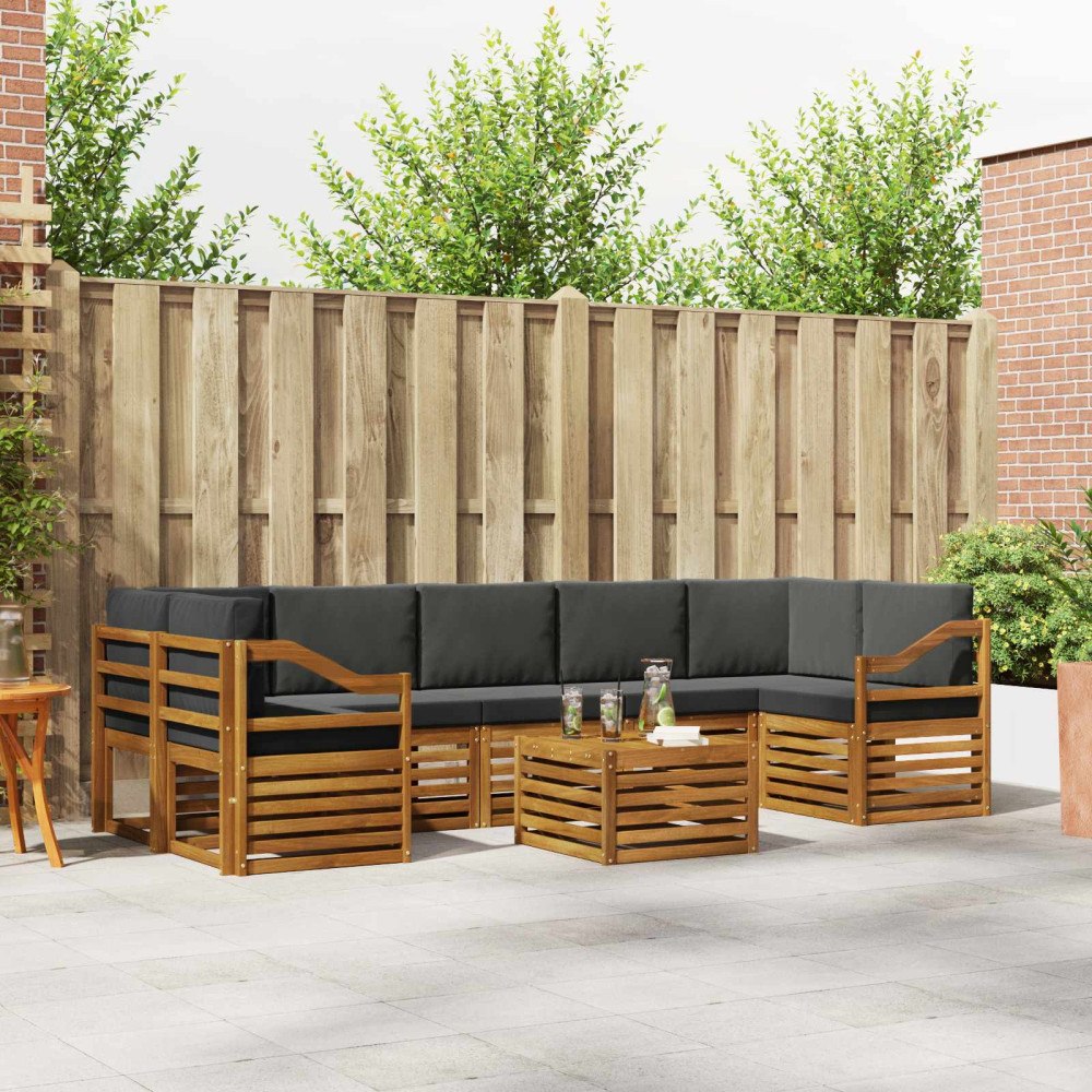 vidaXL Soffgrupper 8 pcs Naturlig och Antracit Massivt Akaciaträ