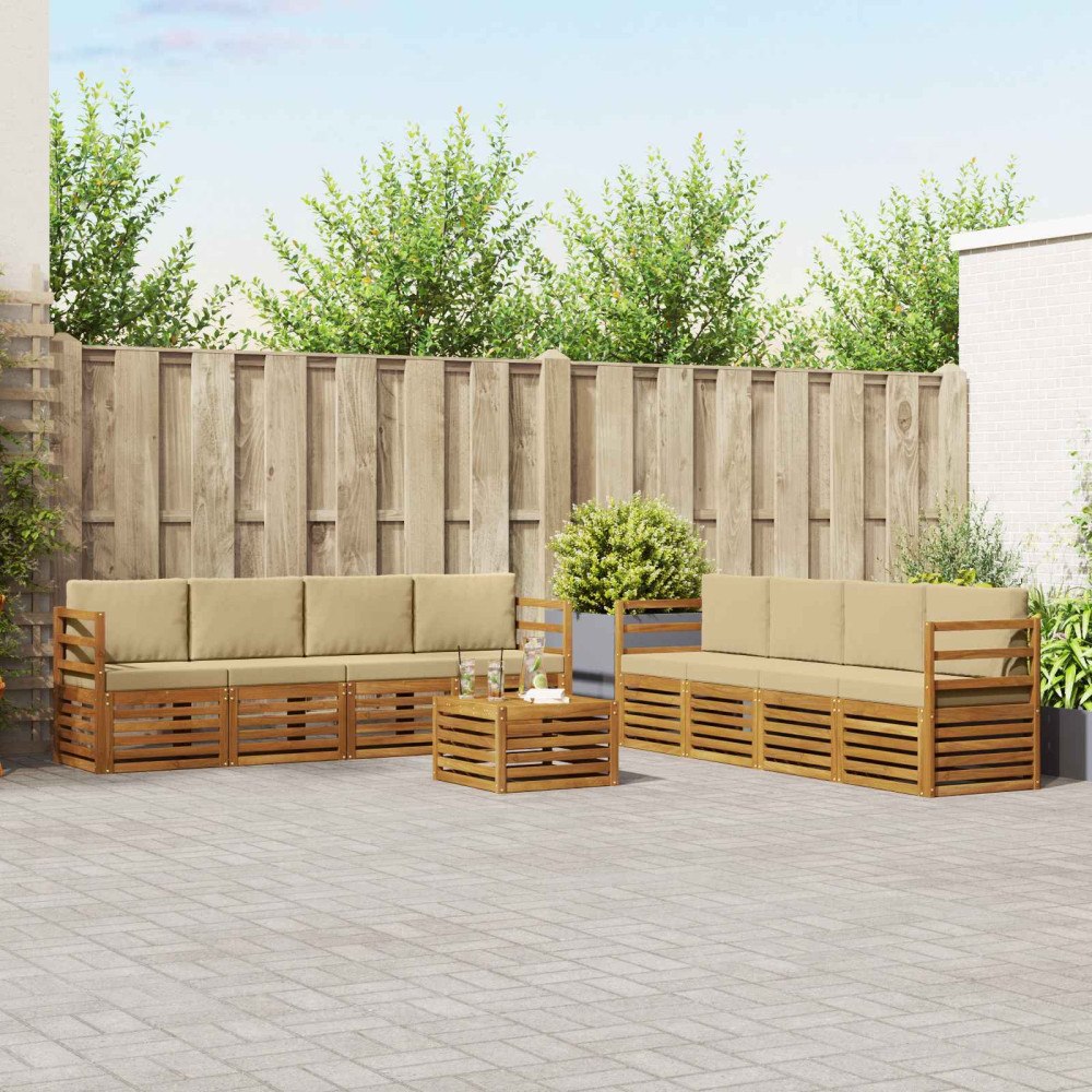 vidaXL Soffgrupper 9 pcs Naturlig och Beige Massivt Akaciaträ