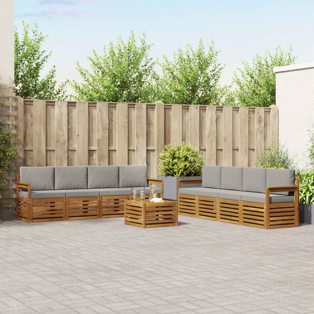 vidaXL Soffgrupper 9 pcs Naturlig och Ljus Grå Massivt Akaciaträ