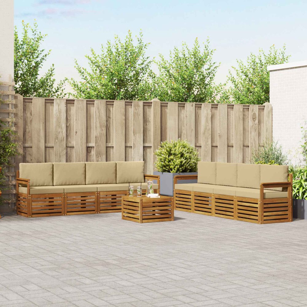 vidaXL Soffgrupper 9 pcs Naturlig och Beige Massivt Akaciaträ
