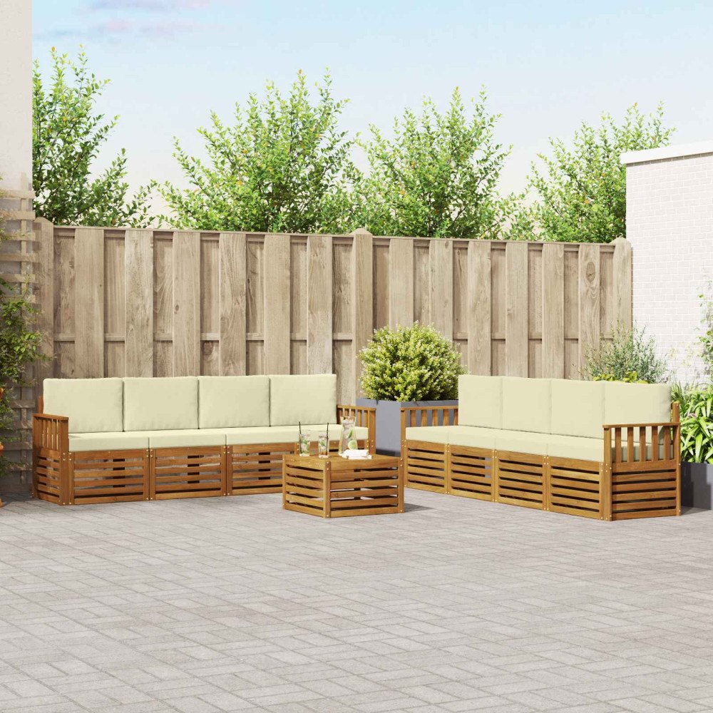 vidaXL Soffgrupper 9 pcs Naturlig och Grädde Massivt Akaciaträ