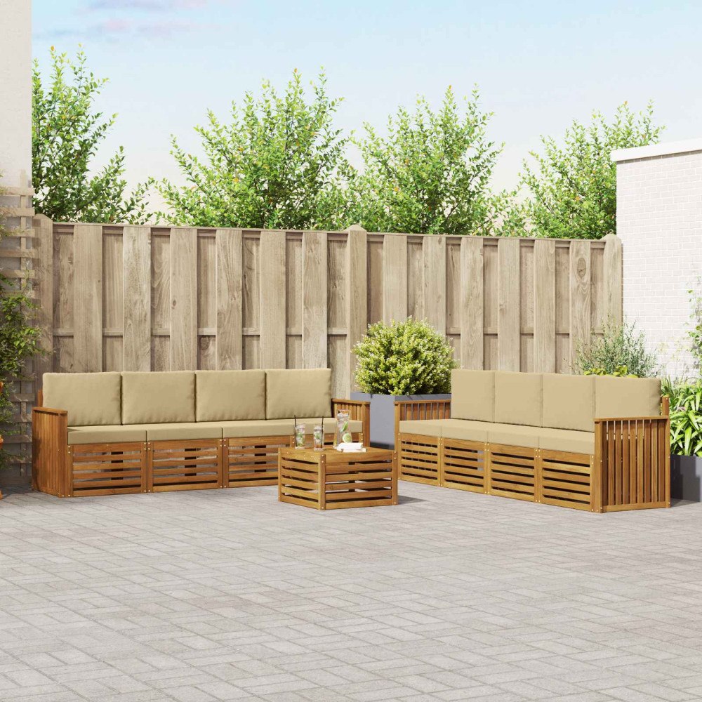 vidaXL Soffgrupper 9 pcs Naturlig och Beige Massivt Akaciaträ