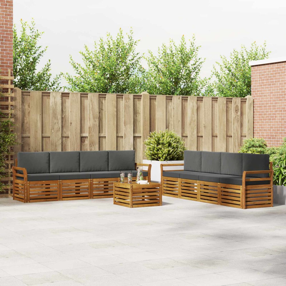 vidaXL Soffgrupper 9 pcs Naturlig och Antracit Massivt Akaciaträ