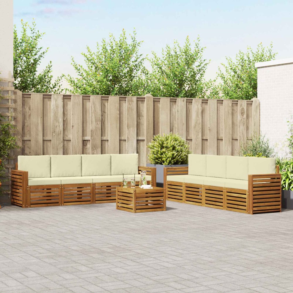 vidaXL Soffgrupper 9 pcs Naturlig och Grädde Massivt Akaciaträ