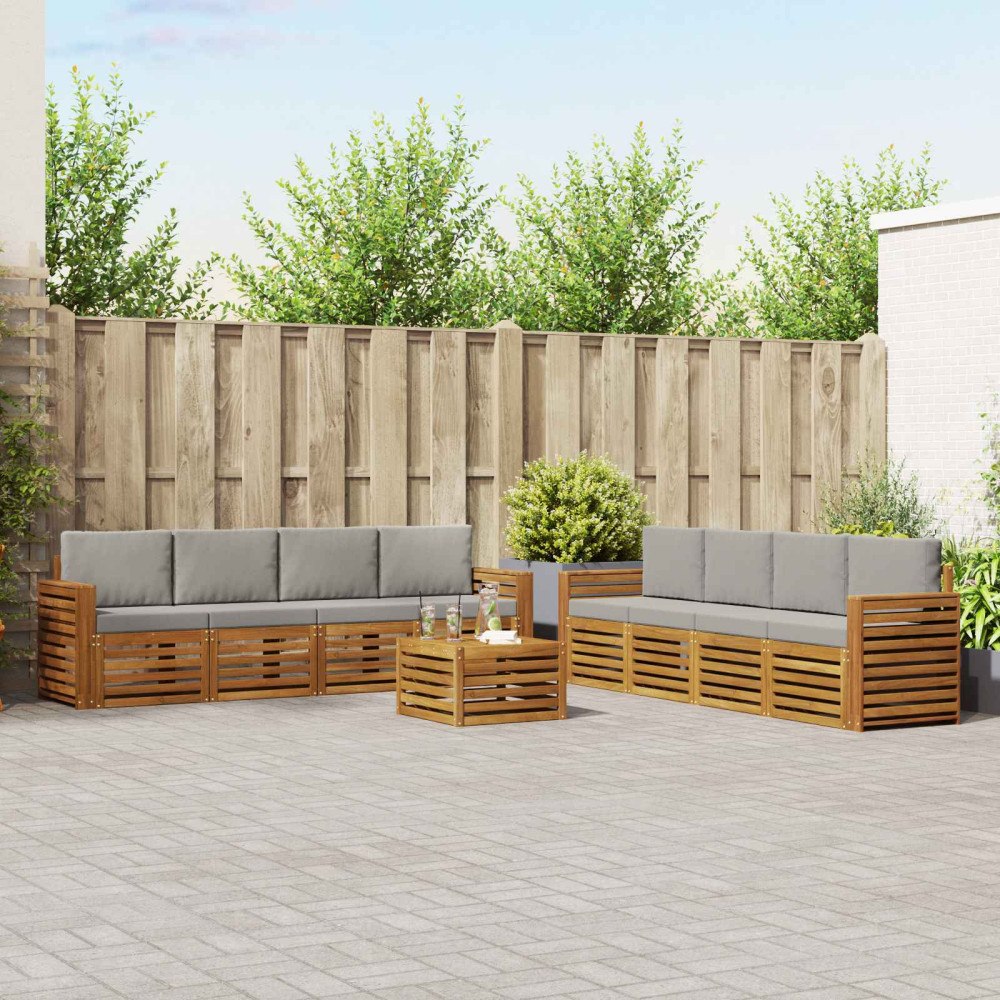 vidaXL Soffgrupper 9 pcs Naturlig och Ljus Grå Massivt Akaciaträ