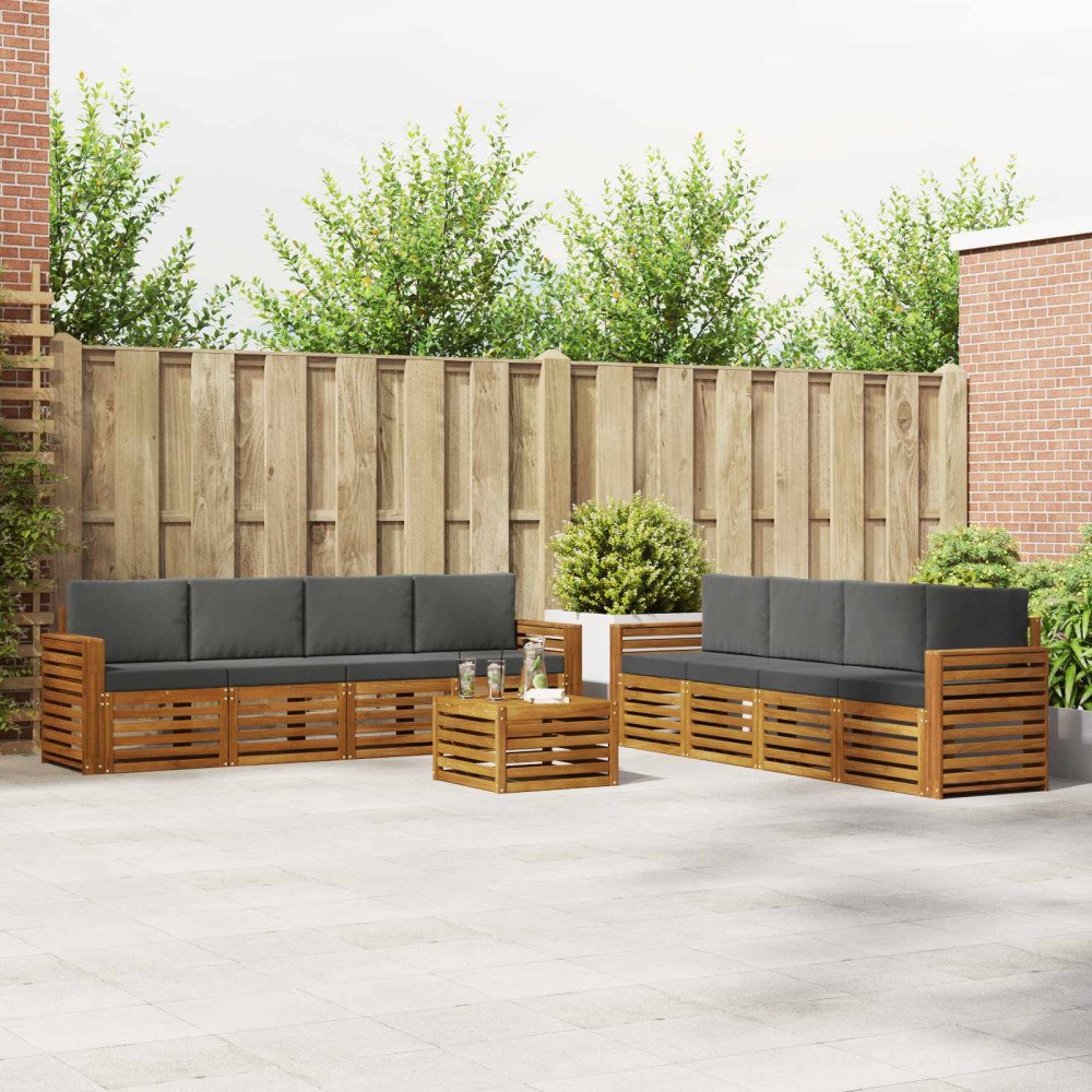 vidaXL Soffgrupper 9 pcs Naturlig och Antracit Massivt Akaciaträ
