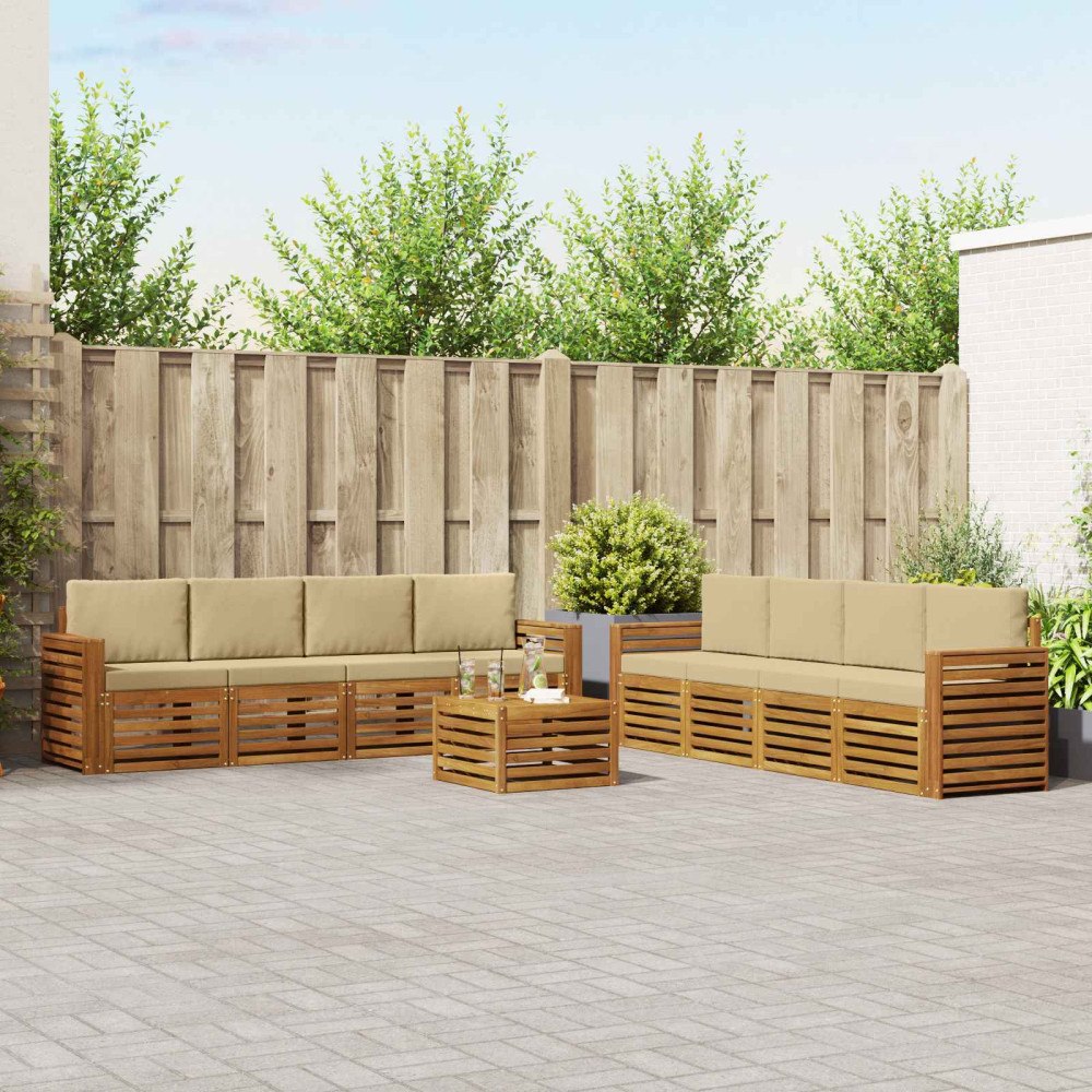 vidaXL Soffgrupper 9 pcs Naturlig och Beige Massivt Akaciaträ