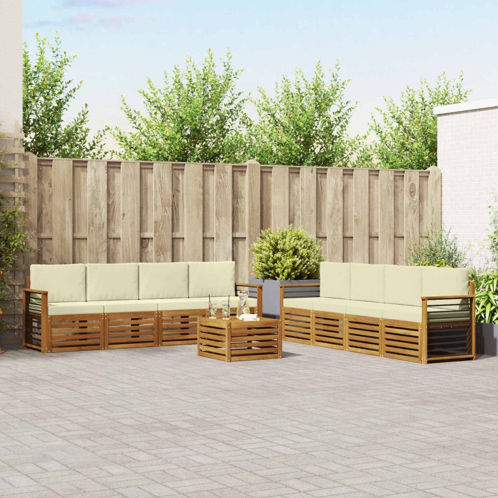vidaXL Soffgrupper 9 pcs Naturlig och Grädde Massivt Akaciaträ