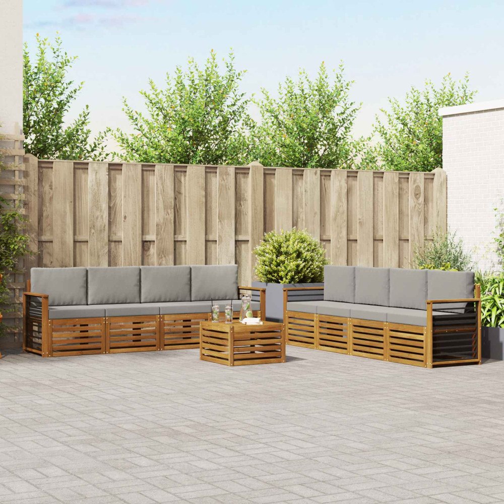 vidaXL Soffgrupper 9 pcs Naturlig och Ljus Grå Massivt Akaciaträ