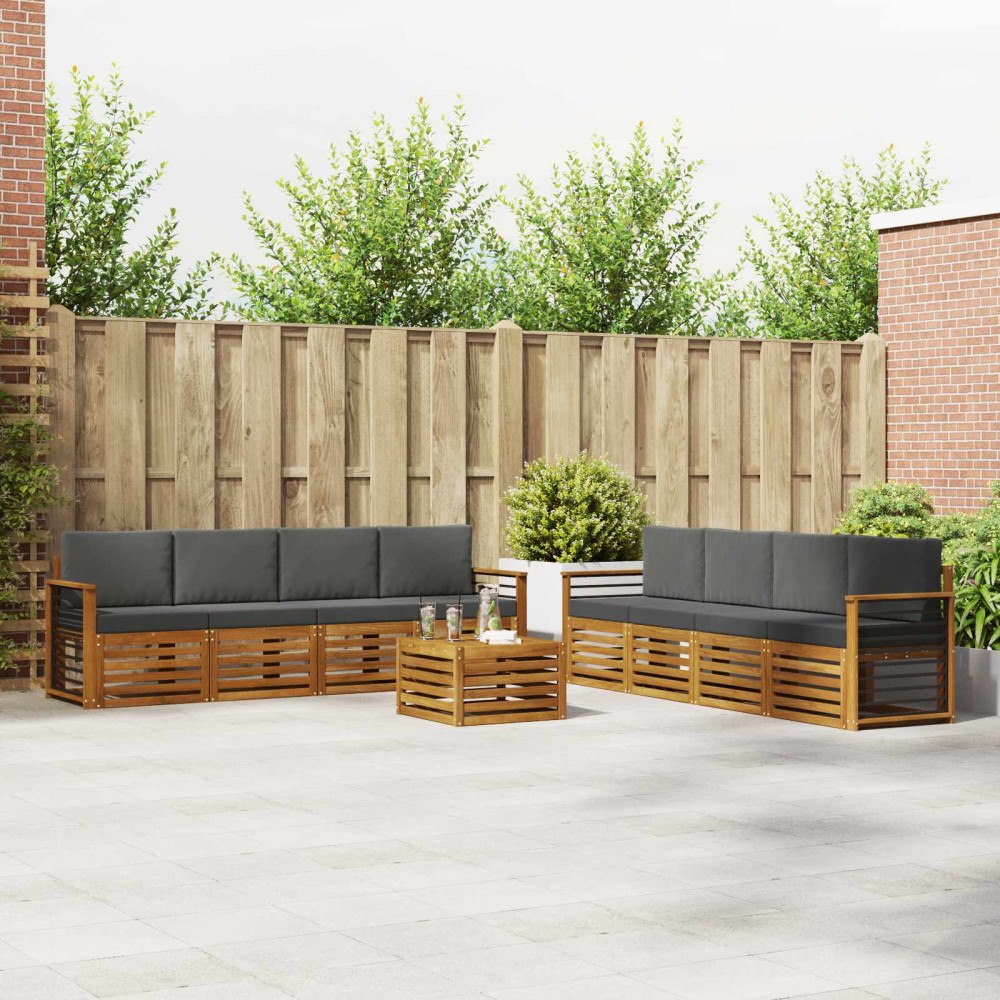 vidaXL Soffgrupper 9 pcs Naturlig och Antracit Massivt Akaciaträ