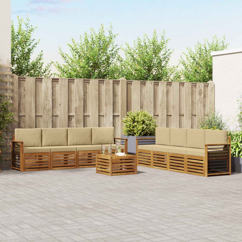 vidaXL Soffgrupper 9 pcs Naturlig och Beige Massivt Akaciaträ