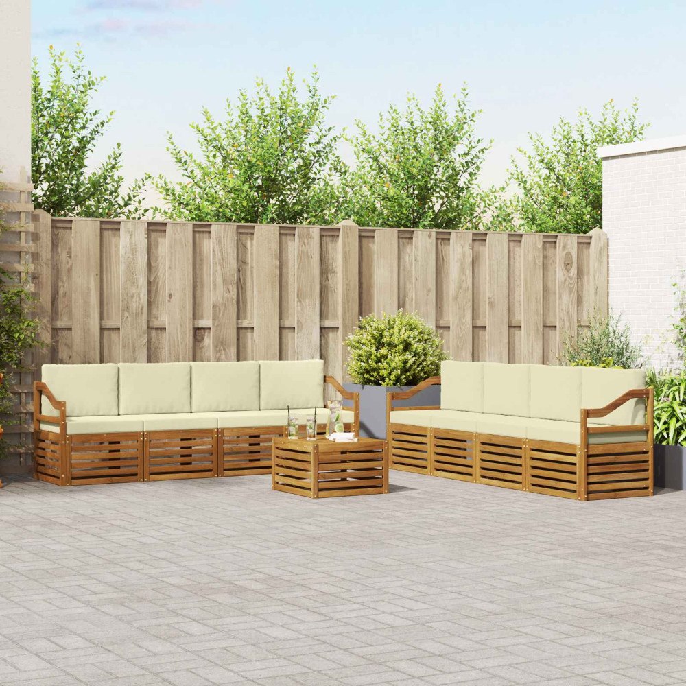 vidaXL Soffgrupper 9 pcs Naturlig och Grädde Massivt Akaciaträ