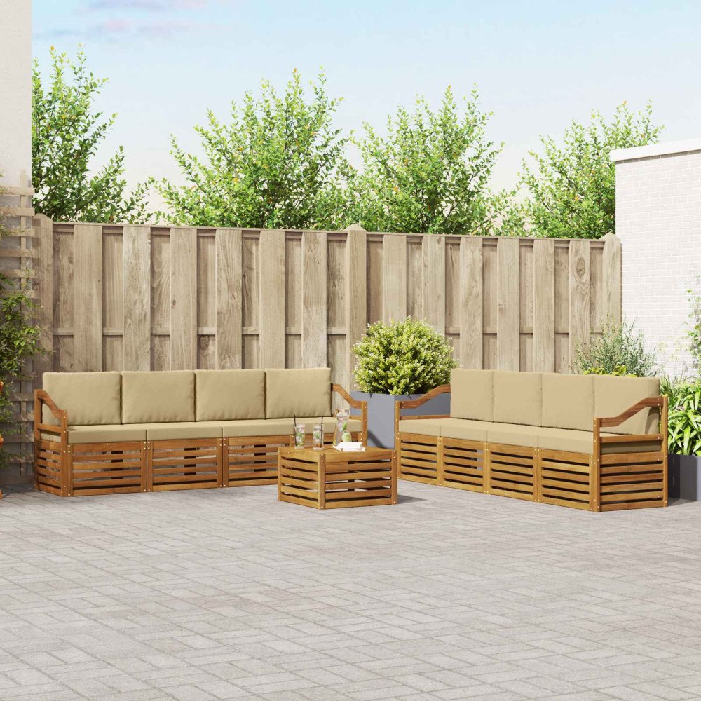 vidaXL Soffgrupper 9 pcs Naturlig och Beige Massivt Akaciaträ