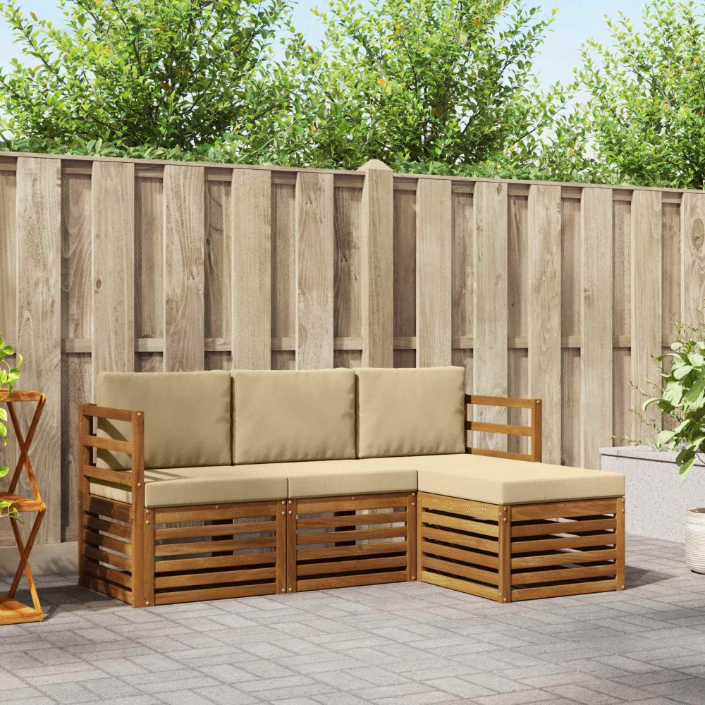 vidaXL Soffgrupper 4 pcs Naturlig och Beige Massivt Akaciaträ