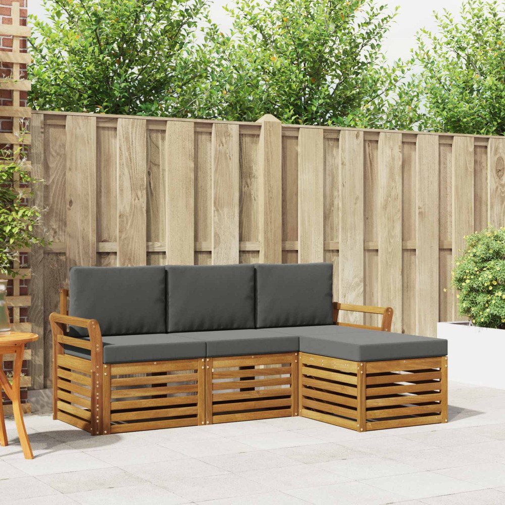 vidaXL Soffgrupper 4 pcs Naturlig och Antracit Massivt Akaciaträ