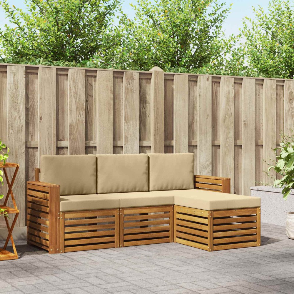 vidaXL Soffgrupper 4 pcs Naturlig och Beige Massivt Akaciaträ