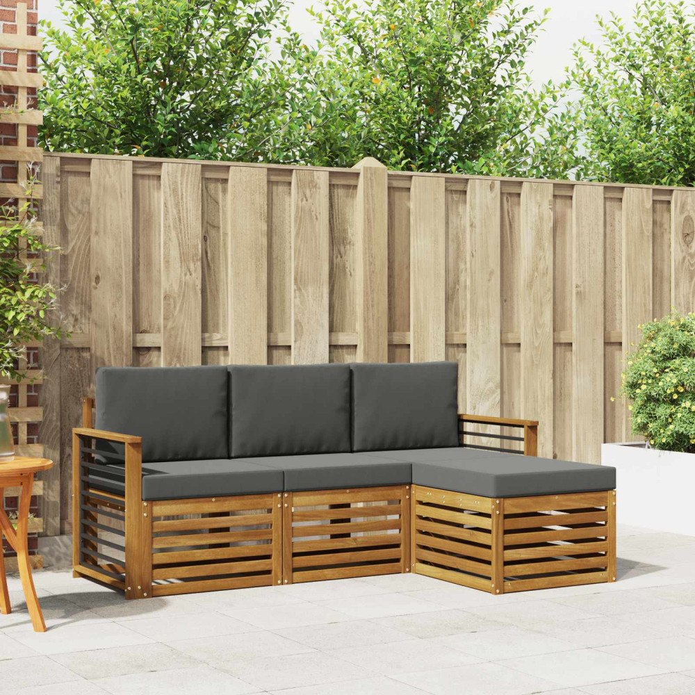 vidaXL Soffgrupper 4 pcs Naturlig och Antracit Massivt Akaciaträ