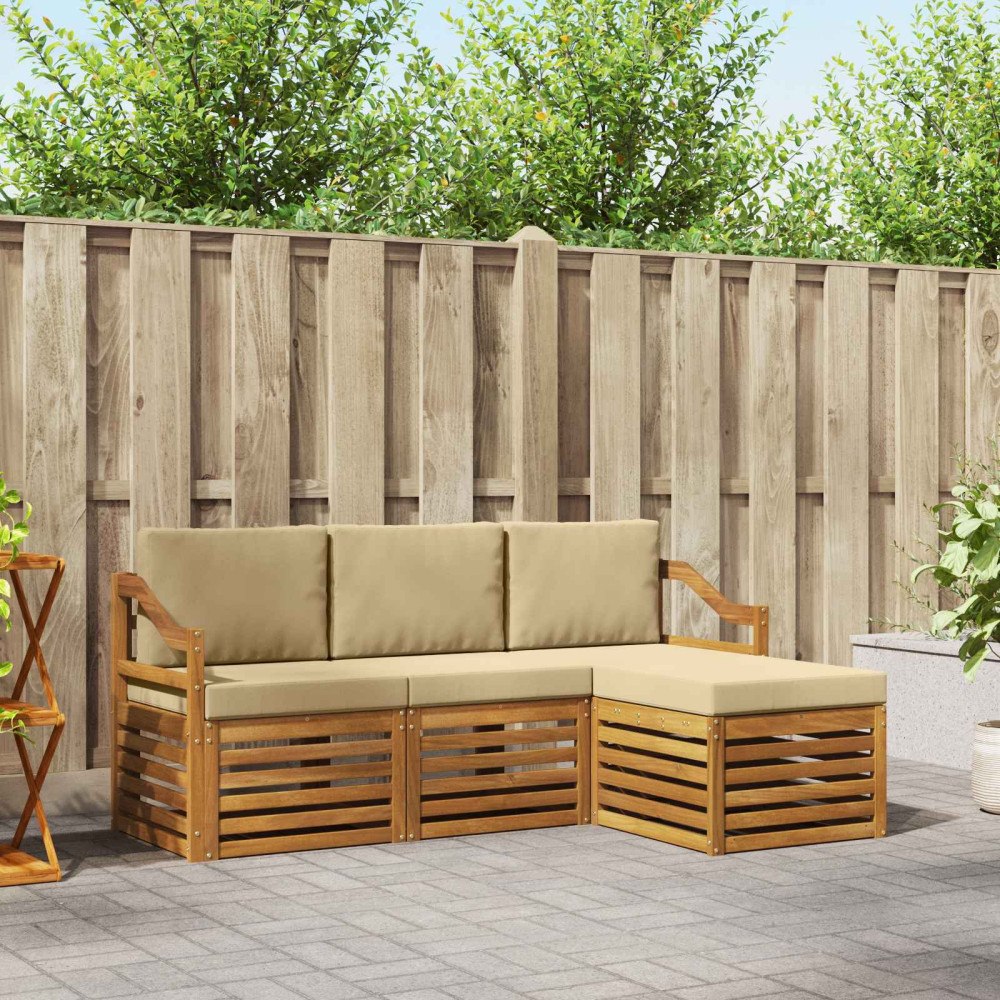 vidaXL Soffgrupper 4 pcs Naturlig och Beige Massivt Akaciaträ