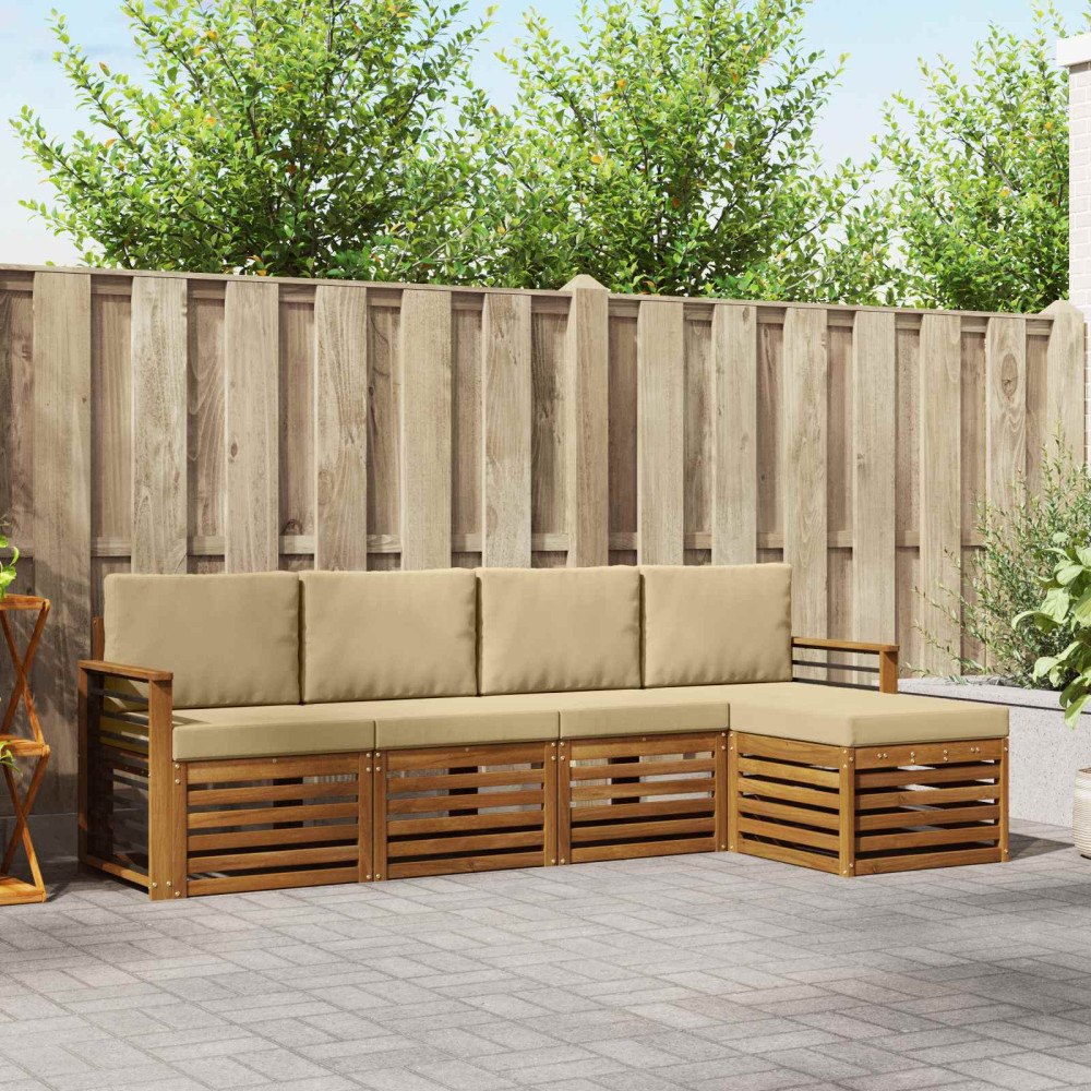 vidaXL Soffgrupper 5 pcs Naturlig och Beige Massivt Akaciaträ