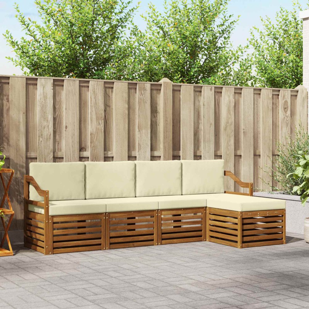 vidaXL Soffgrupper 5 pcs Naturlig och Grädde Massivt Akaciaträ