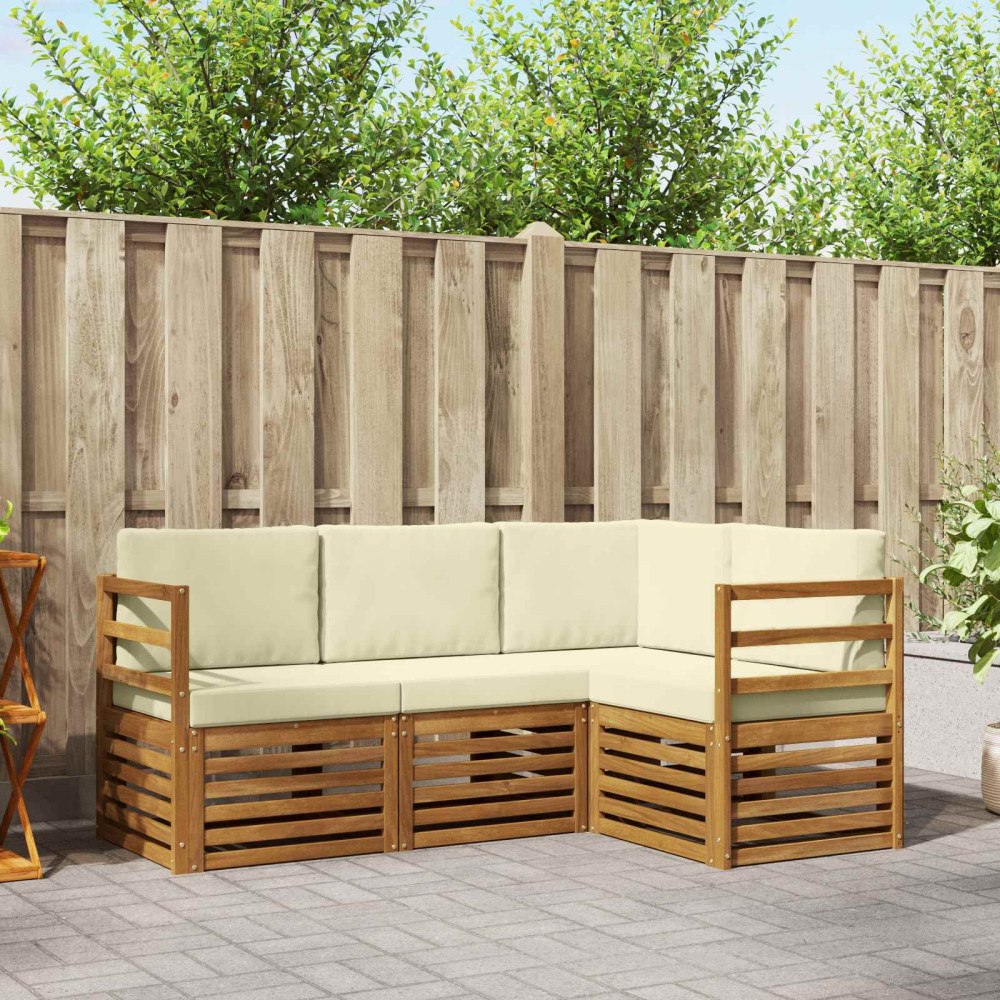 vidaXL Soffgrupper 4 pcs Naturlig och Grädde Massivt Akaciaträ