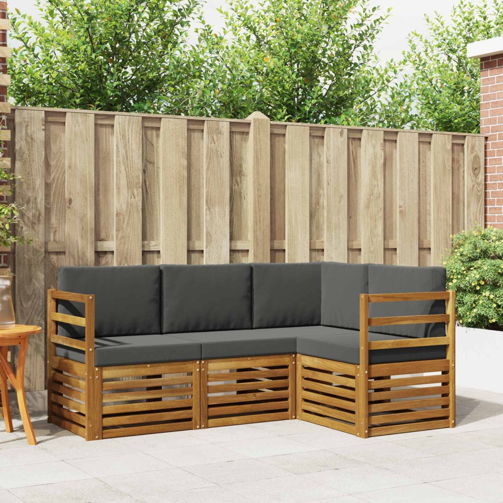 vidaXL Soffgrupper 4 pcs Naturlig och Antracit Massivt Akaciaträ