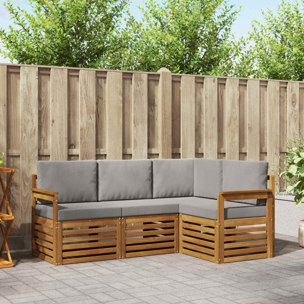 vidaXL Soffgrupper 4 pcs Naturlig och Ljus Grå Massivt Akaciaträ
