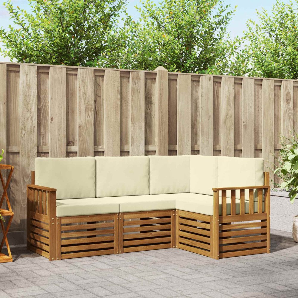 vidaXL Soffgrupper 4 pcs Naturlig och Grädde Massivt Akaciaträ