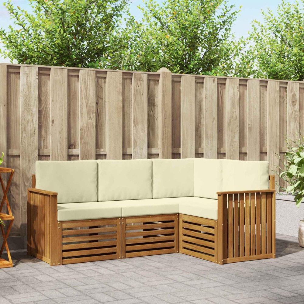 vidaXL Soffgrupper 4 pcs Naturlig och Grädde Massivt Akaciaträ